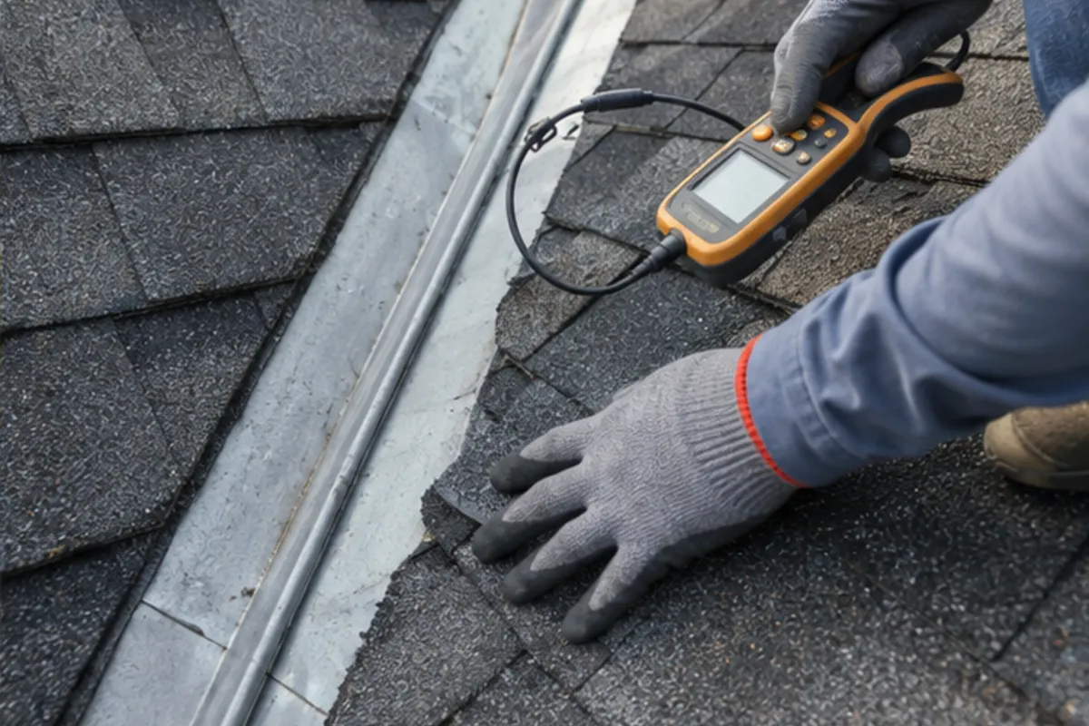 Houston roof flashing and valley inspection with moisture documentation